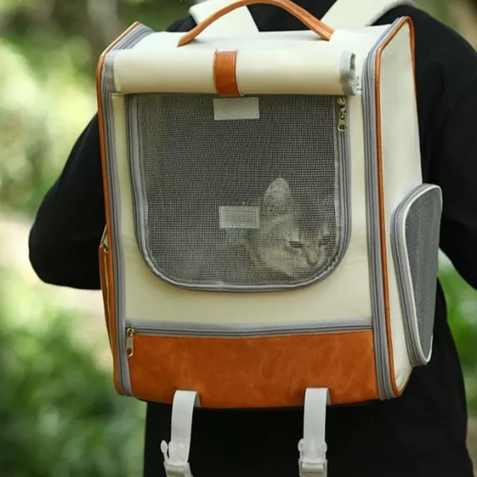 ペット キャリーバッグ 猫用メッシュウィンドウ 背負える通気ペットキャリー