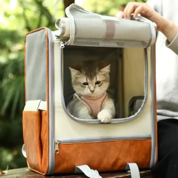 ペット キャリーバッグ 猫用メッシュウィンドウ 背負える通気ペットキャリー