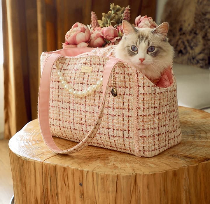 ペット キャリーバッグ 猫用ツイード調優美ペットキャリー