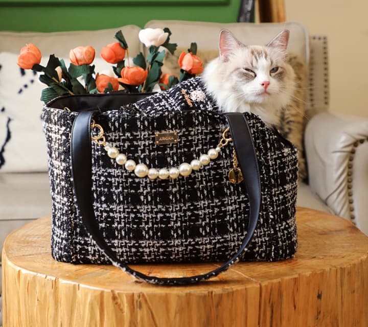 ペット キャリーバッグ 猫用ツイード調優美ペットキャリー