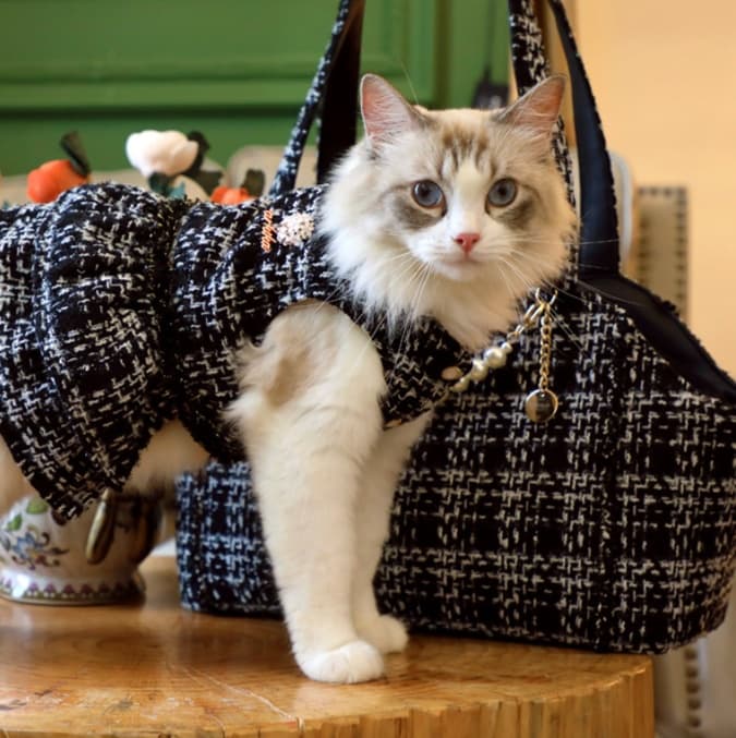 ペット キャリーバッグ 猫用ツイード調優美ペットキャリー