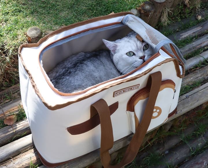 ペット キャリーバッグ 猫用上部メッシュ大開口お出かけバッグ