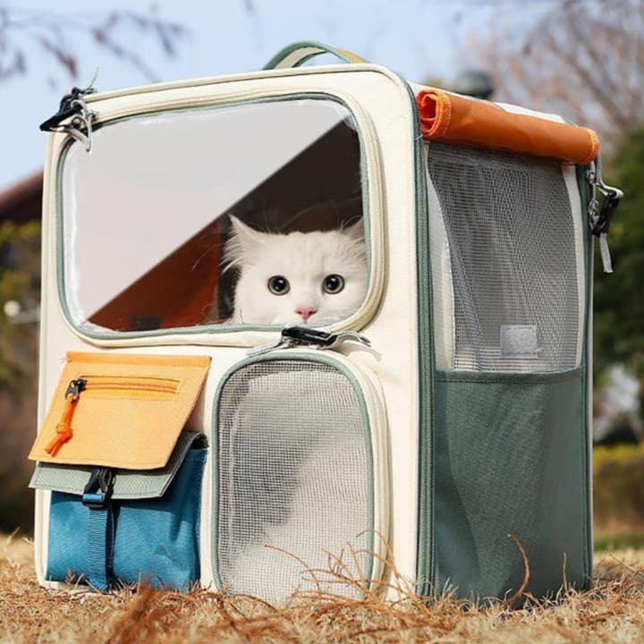 ペット キャリーバッグ 猫用多機能メッシュウインドウ付きペット快適キャリー
