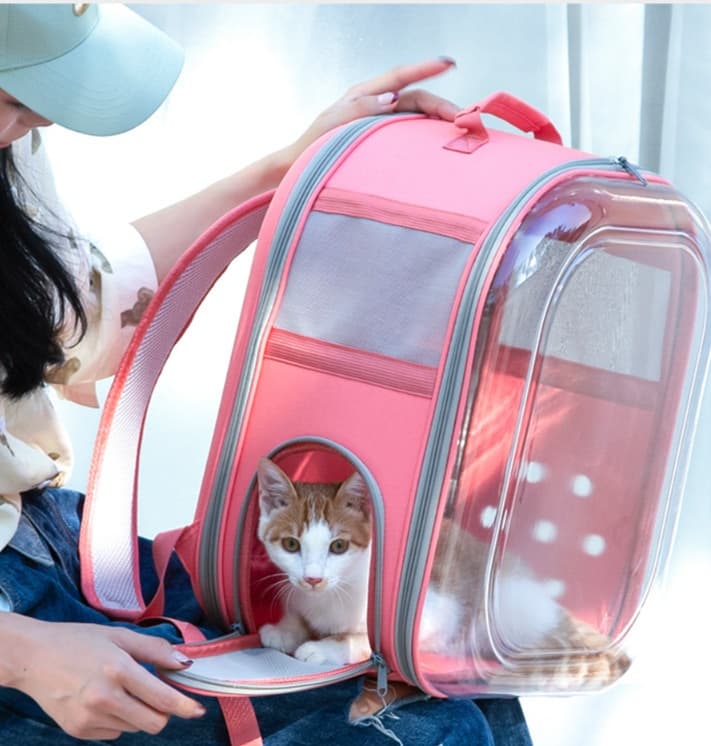 ペット キャリーバッグ 猫用サイドオープン透明ペットキャリー