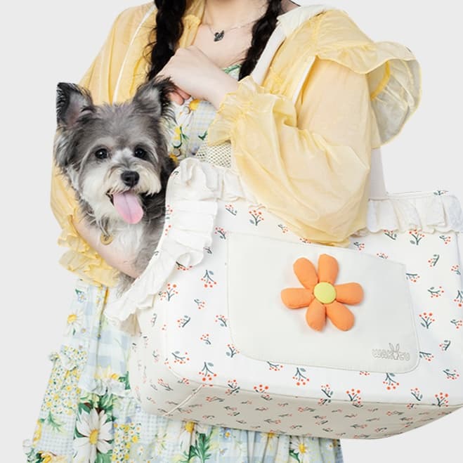 ペット キャリーバッグ 犬用お花モチーフ付き 折り畳みペットキャリー