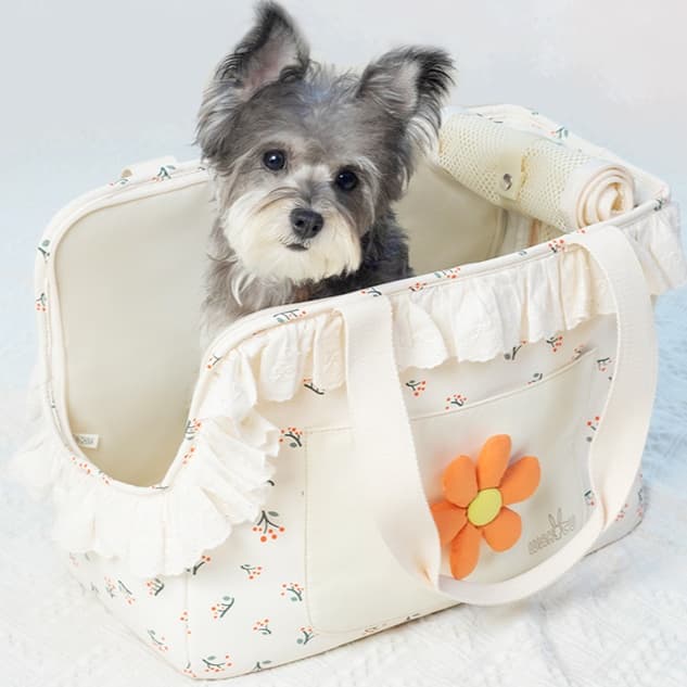ペット キャリーバッグ 犬用お花モチーフ付き 折り畳みペットキャリー