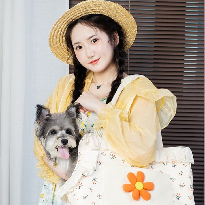 ペット キャリーバッグ 犬用お花モチーフ付き 折り畳みペットキャリー
