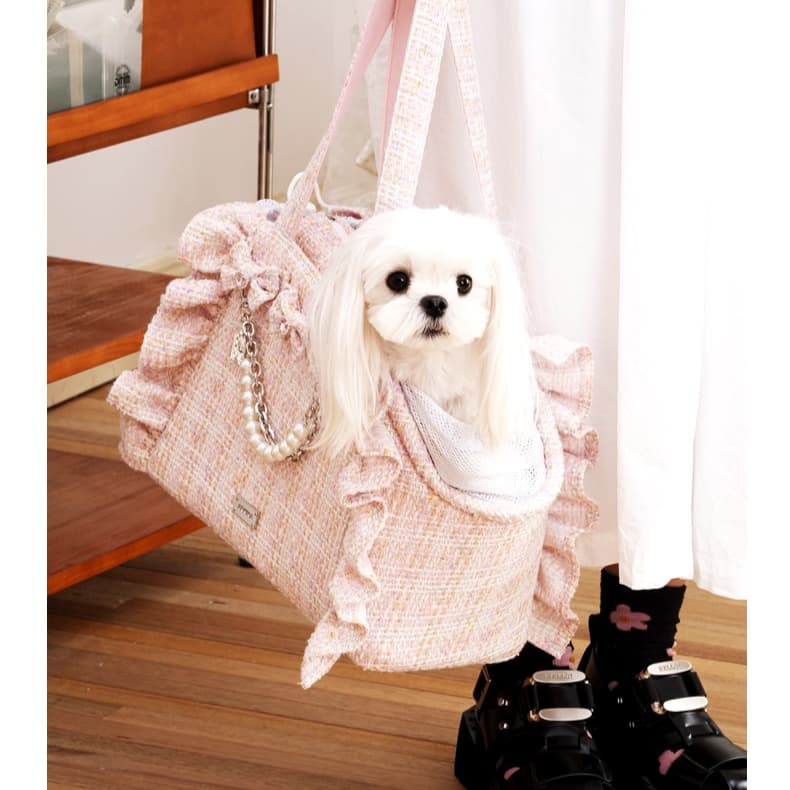ペット キャリーバッグ 犬用パール飾り付きツイード風ペットキャリー
