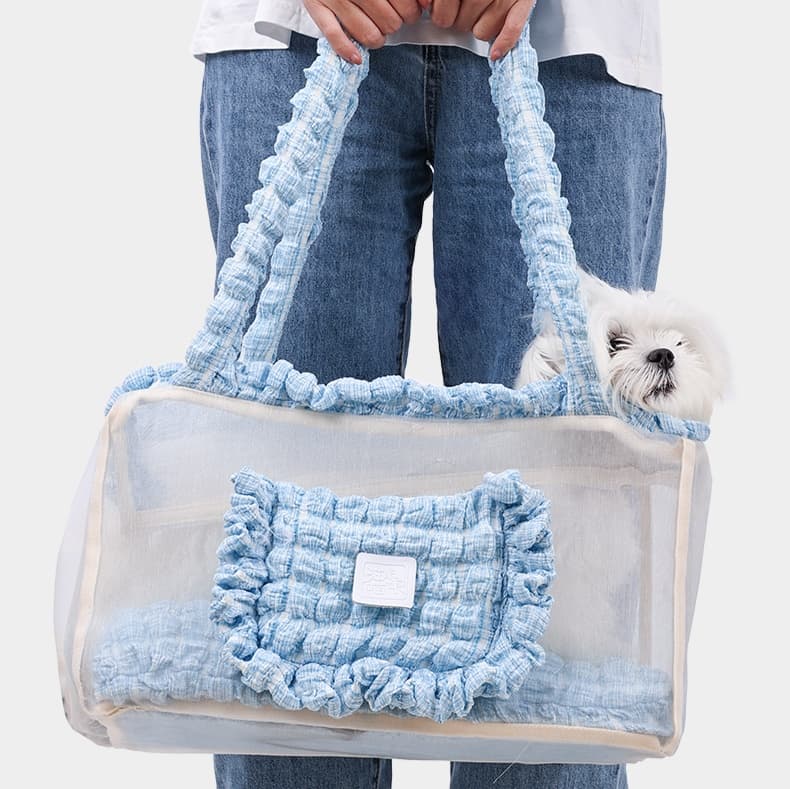 ペット キャリーバッグ 犬用フリルレース付きメッシュ お散歩キャリー