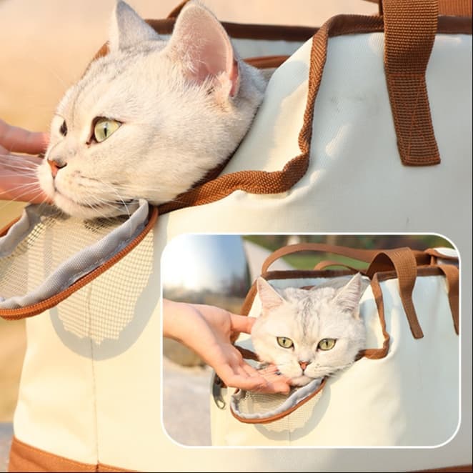 ペット キャリーバッグ 猫用上部メッシュ大開口お出かけバッグ