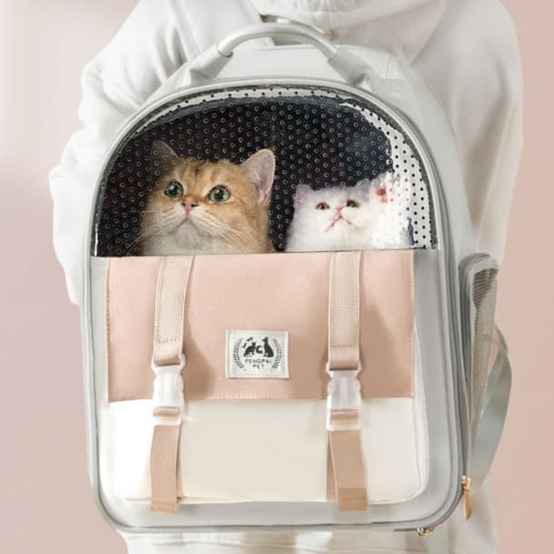 ペット キャリー 猫用透明窓付きおしゃれ背負いキャリー