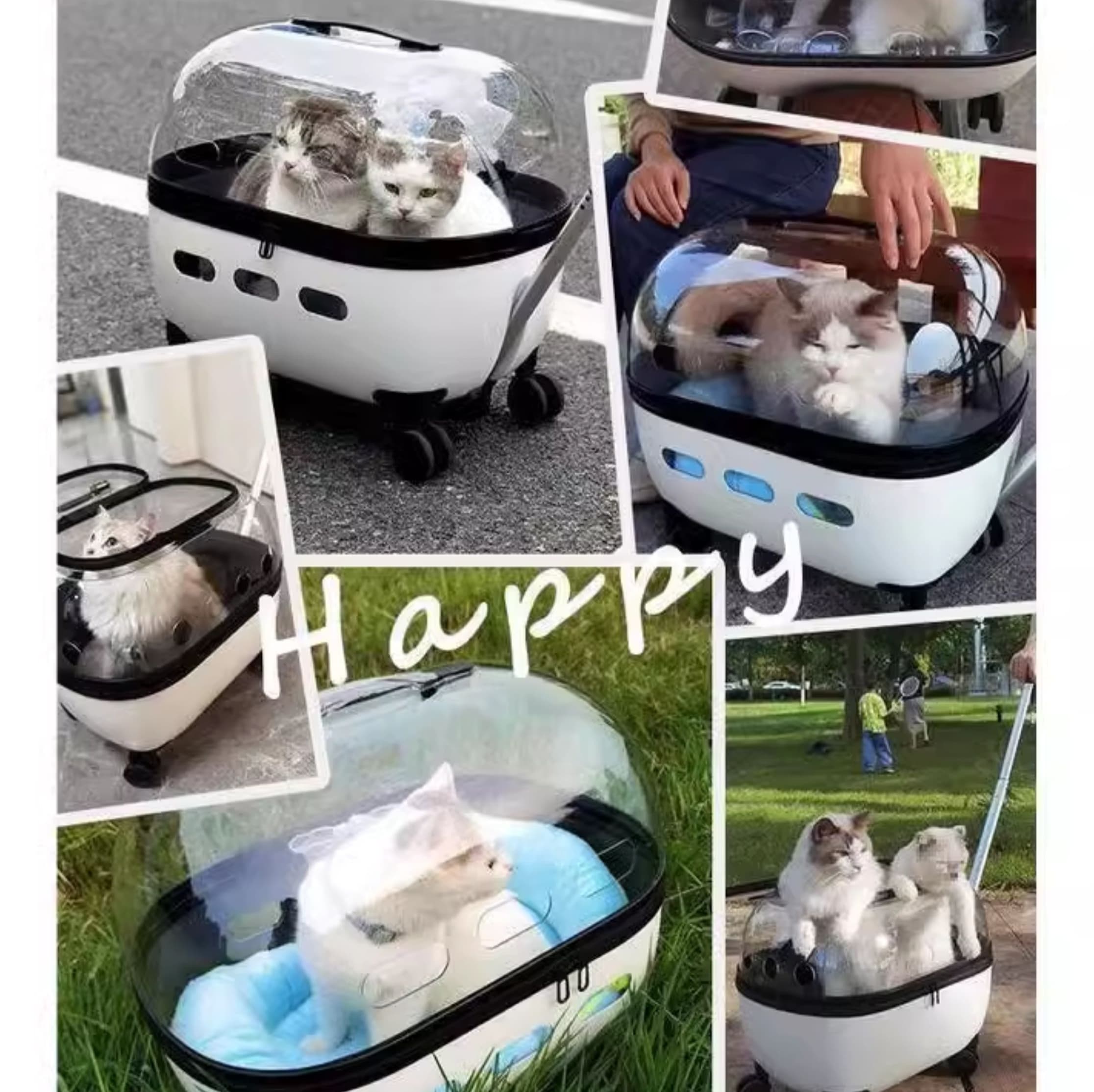 ペット キャリー 猫用宇宙船風透明ドーム キャリー