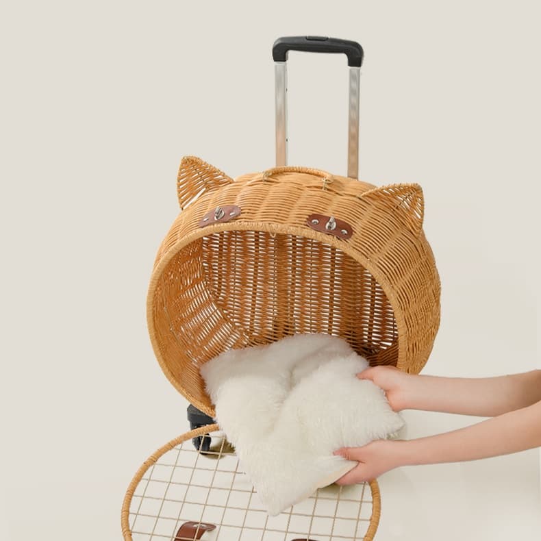 ペット キャリー 猫用職人の手編みトロリーキャリー