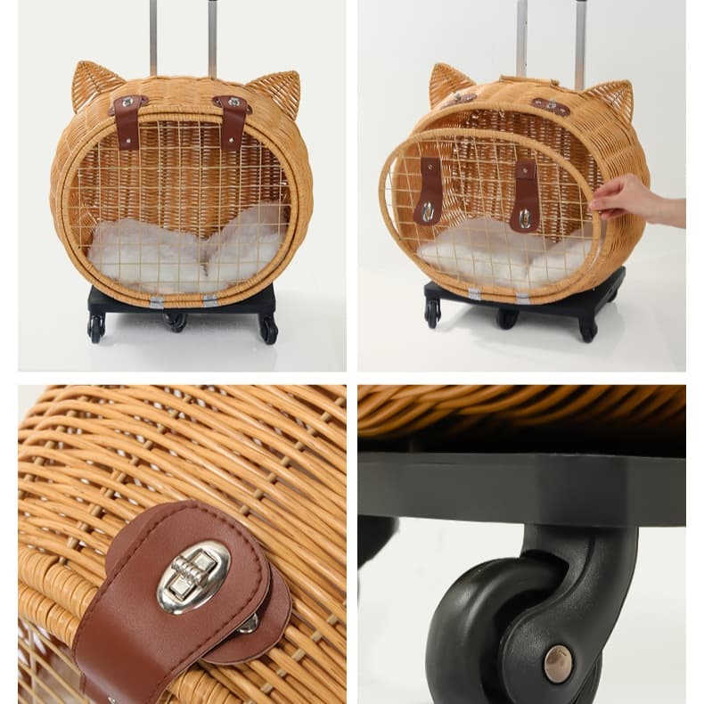 ペット キャリー 猫用職人の手編みトロリーキャリー