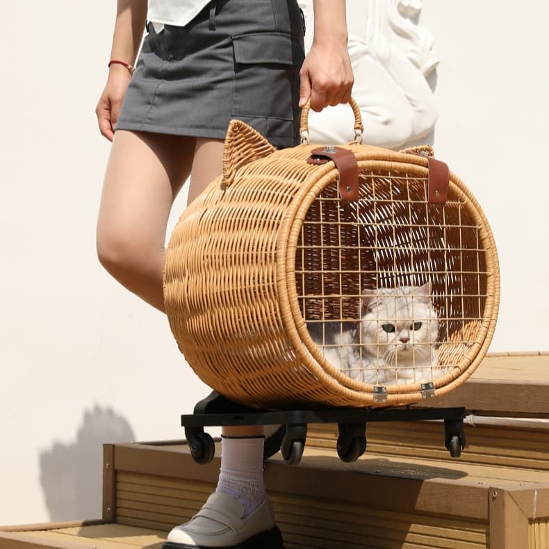 ペット キャリー 猫用職人の手編みトロリーキャリー