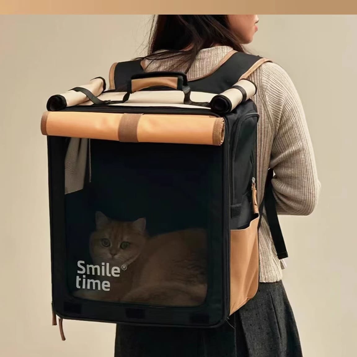 ペット キャリー 猫と一緒お出かけ透明窓付きリュック型キャリー