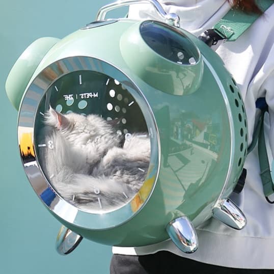 ペット キャリー 宇宙船型温湿度計付き猫用バックパック