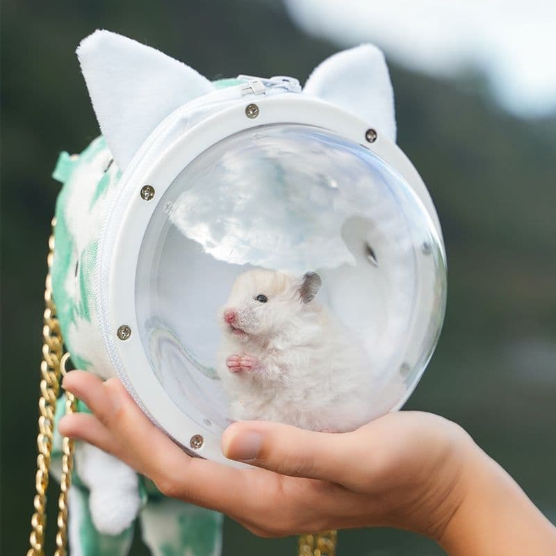 ペット キャリーハムスター用透明ドーム付き 小動物おでかけバッグ
