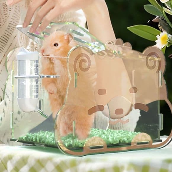 ペット キャリー動物顔の透明ハムスター通気キャリー