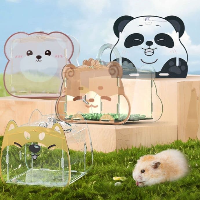 ペット キャリー動物顔の透明ハムスター通気キャリー