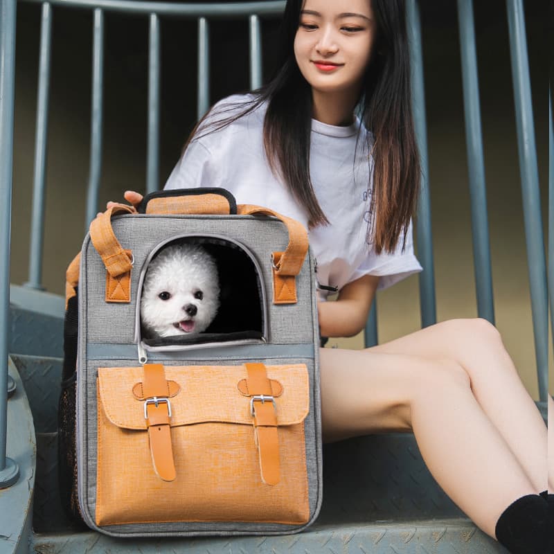 ペット キャリーバッグ 犬用高級レザー風リュック型ペットキャリー