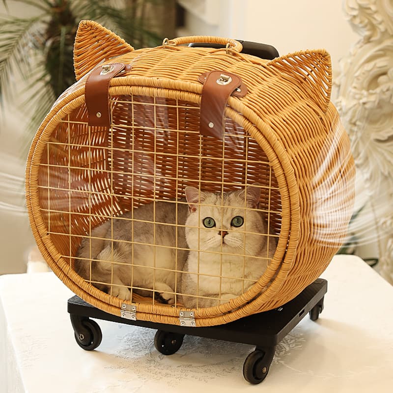 ペット キャリー 猫用職人の手編みトロリーキャリー