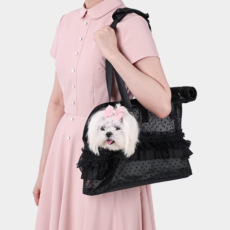 ペット キャリー 犬用フリル付き メッシュおでかけバッグ