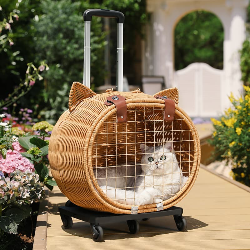 ペット キャリー 猫用職人の手編みトロリーキャリー