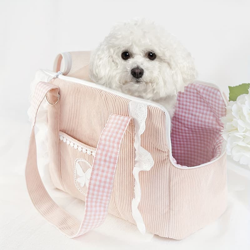 ペット キャリーバッグ 犬用フリル付きコーデュロイ お姫様キャリー