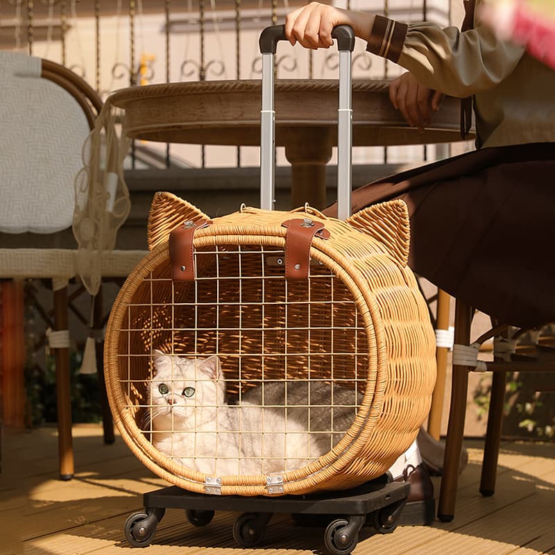 ペット キャリー 猫用職人の手編みトロリーキャリー