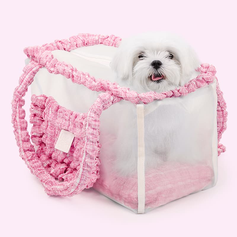 ペット キャリーバッグ 犬用フリルレース付きメッシュ お散歩キャリー