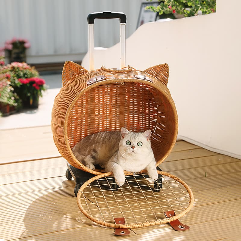 ペット キャリー 猫用職人の手編みトロリーキャリー