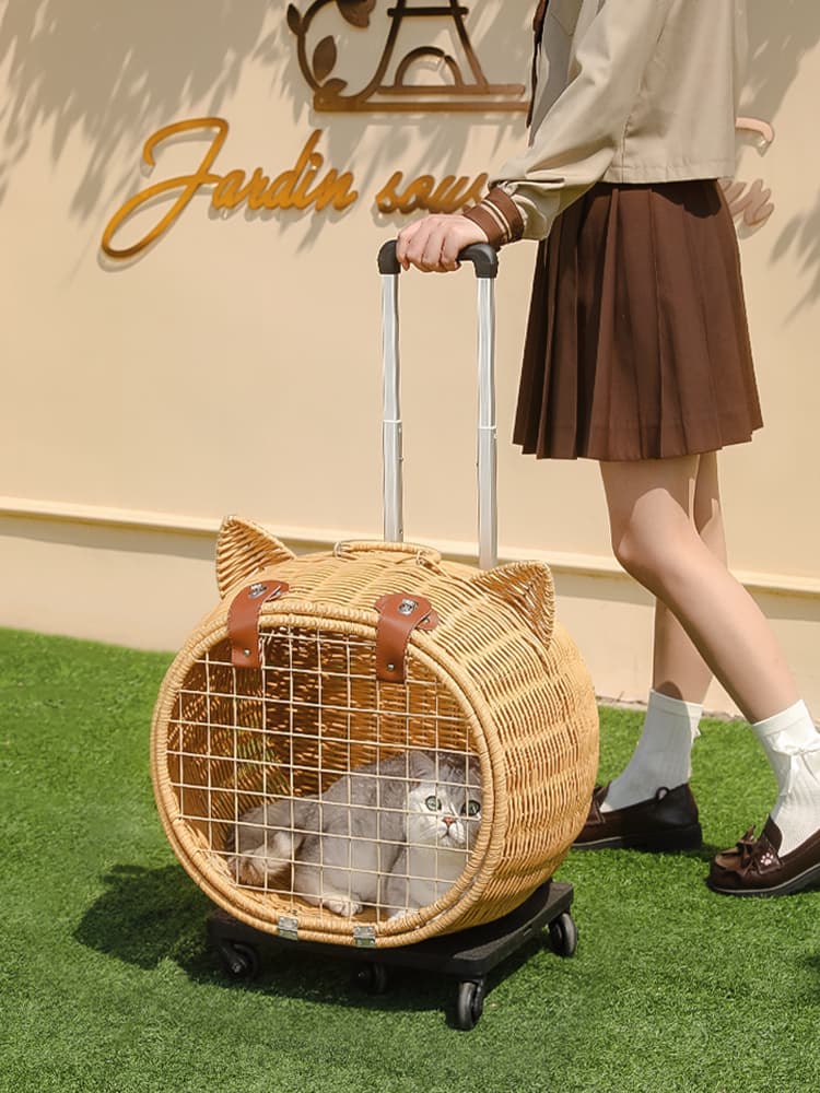 ペット キャリー 猫用職人の手編みトロリーキャリー