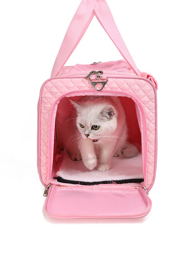 ペット キャリーバッグ 猫用キルティング模様のふわもこキャリー